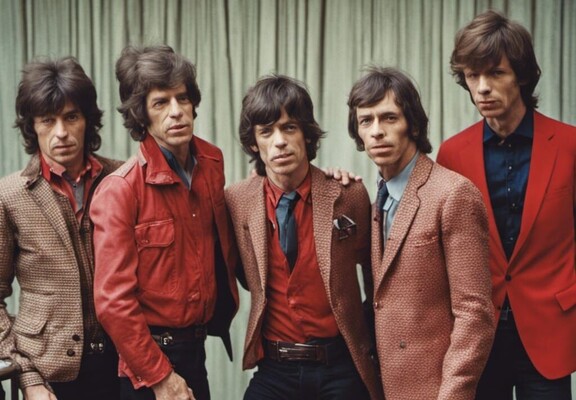 60s music art: Rolling Stones like group red theme