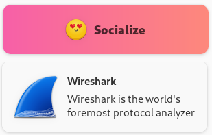 logos from gnome software application: Socialize and wireshark.