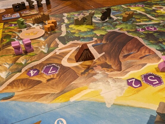 Moa board game. The volcano almost erupted in the first era.