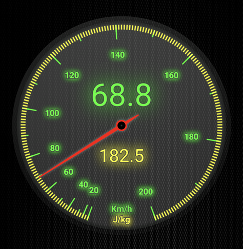 a speedometer app screenshot showing the speed of 68.8 km/h