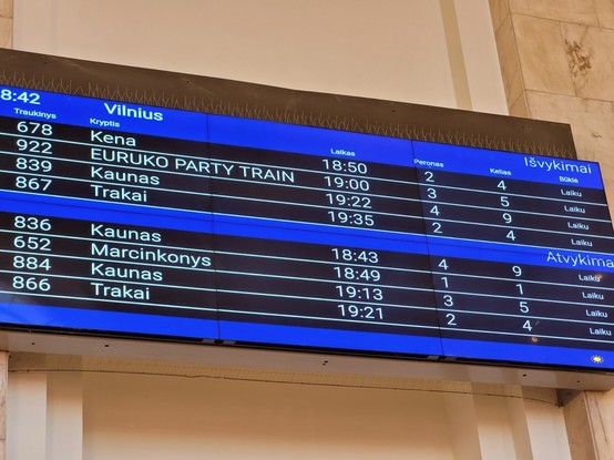 A train timetable with an entry for "EuRuKo Party Train"