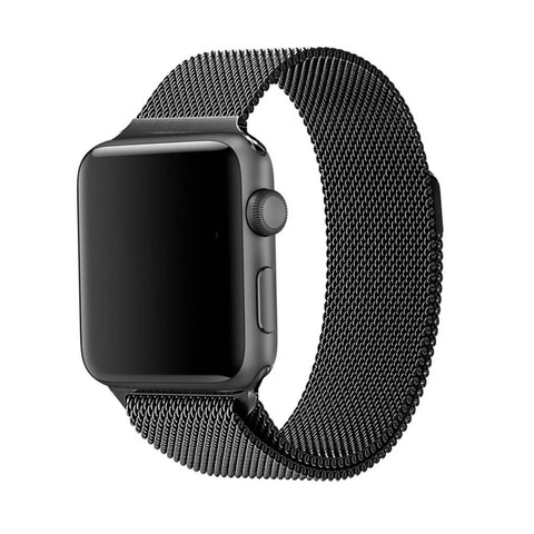An Apple Watch Series 3 with the Milanese watch band