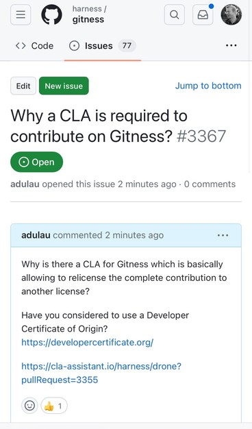 Issue about the CLA of Gitness