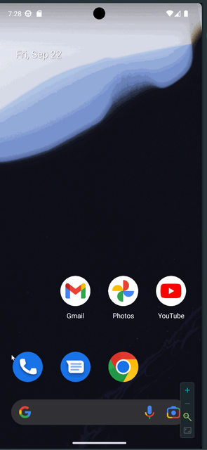 A gif of the android emulator glitching while transitioning between start screen and app drawer.