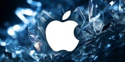 Apple logo on broken glass background
