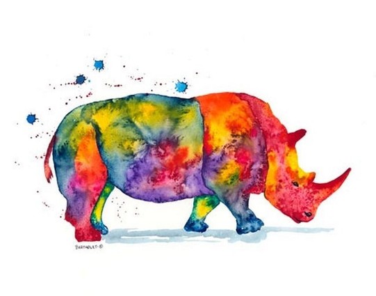 RhinocÃ©ros en couleurs arc-en-ciel, peinture sur papier