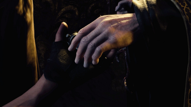 Osmund Saddler’s hand (close-up)