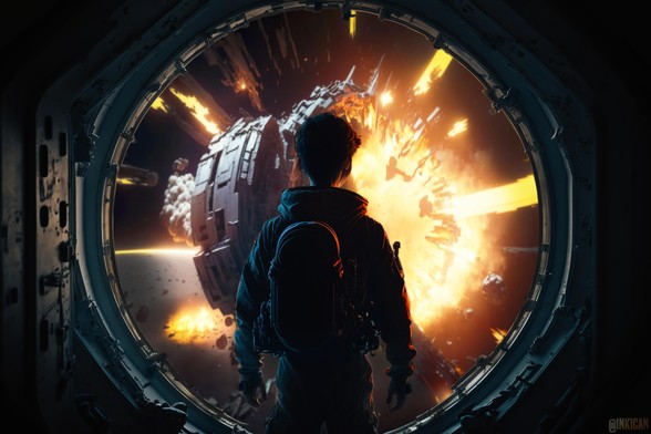 12-year-old astronaut watches a space station explode