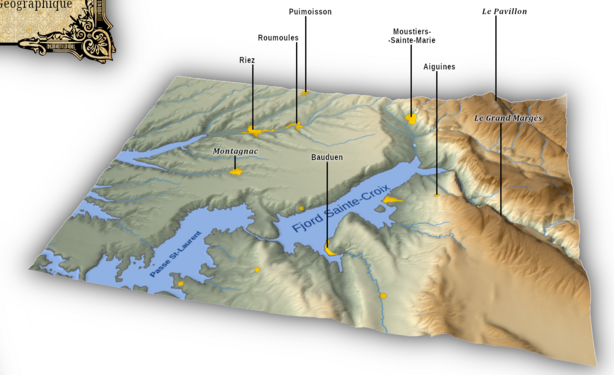 Carte du sud du département des Alpes de Haute-Provence, avec un niveau de la mer simulé à 480 mètres.
