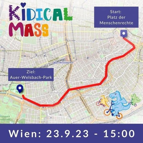 kidical mass route in vienna on 23.9.2023