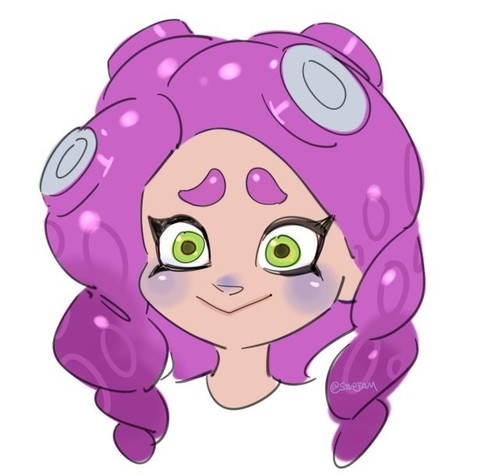 fanart sketch of octoling from splatoon blushing with blue