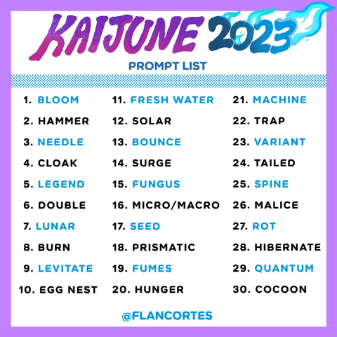 A list of Kaijune 2023 art prompts.