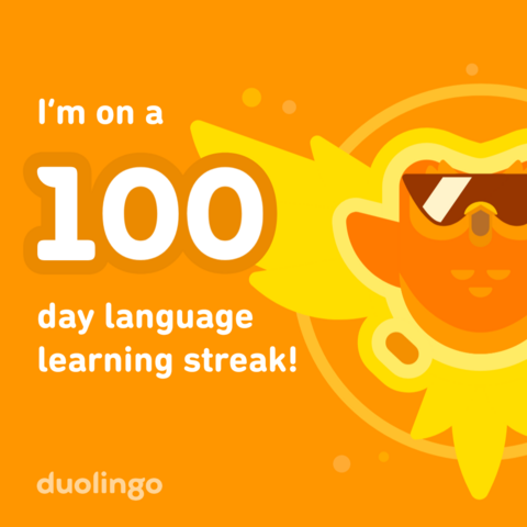 Duolingo streak showing 100 days