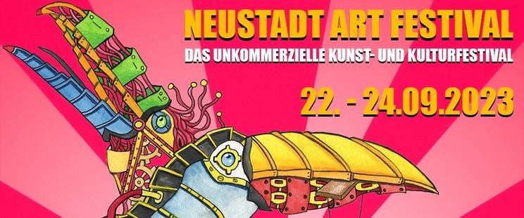 Banner des Neustadt Art Festivals vom 22. bis 24.09.2023 in Dresden