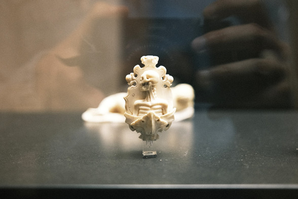 A brooch (Memento Mori), seen at the Schnütgen Museum in Cologne.