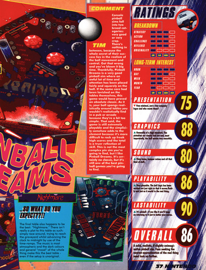 Review for Pinball Dreams on Super Nintendo from Nintendo Magazine System 17 - February 1994 (UK)

score: 86%