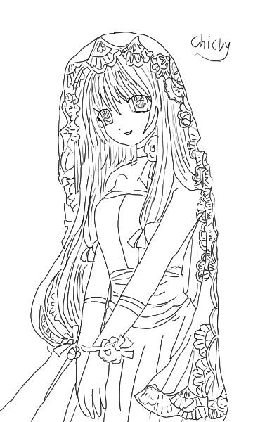 Drawing of a cute anime bride