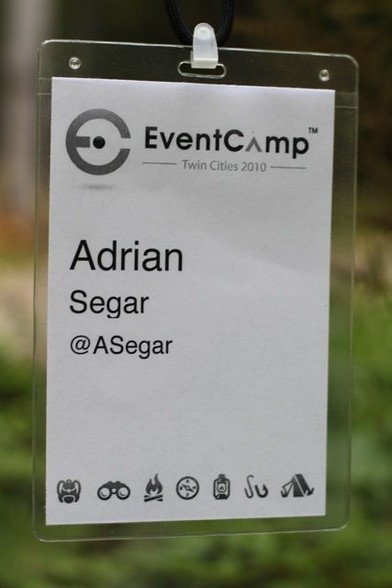 name badge design: a photograph of a large, clear, informative name badge for Adrian Segar