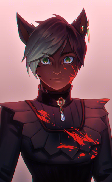 Close-up image of miqo'te directly looking at viewer.