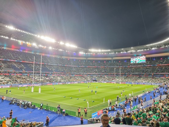 Teams warming up in Stade de France prior to the Ireland v South Africa match in the Rugby World Cup, 23 September 2023