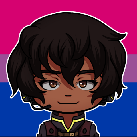 Chibi drawing of Fenrir with the bisexual flag