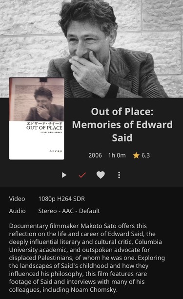 Poster of 2006 documentary Out of Place: Memories of Edward Said