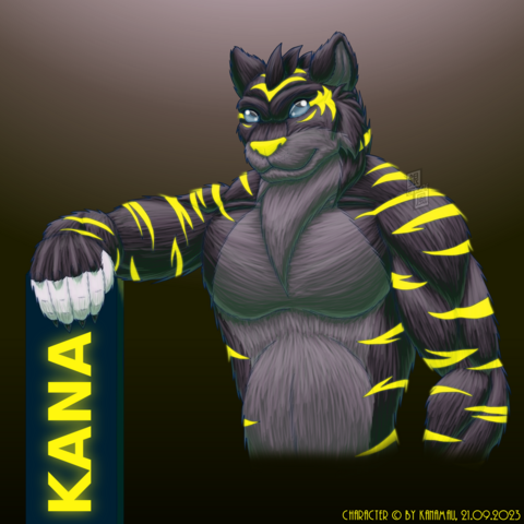 black anthro tiger with yellow glowing stripes