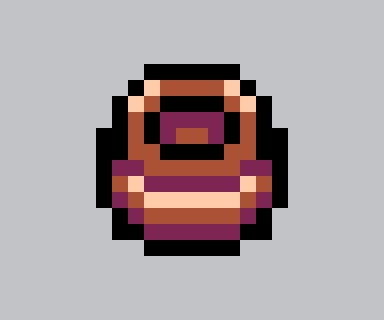 Pixel art of a clay pot using top-down oblique projection in the pico-8 palette.