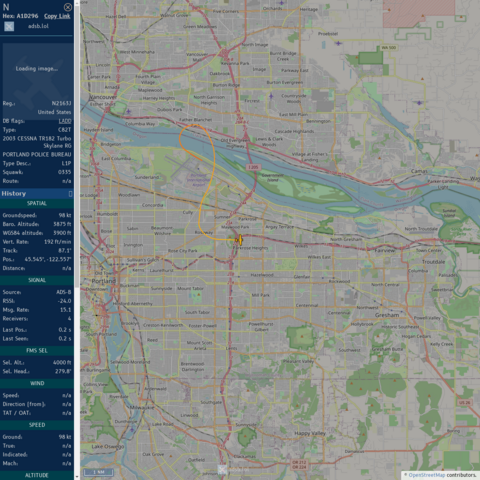 a bot-generated map of Portland Oregon, showing a flight track