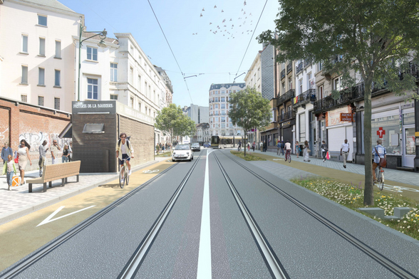 Rendering of redesigned Park Avenue in Brussels, with famous Friterie de la Barrière to the left.