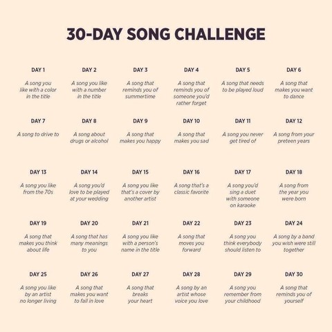 The 30-Day Song Challenge timetable.
