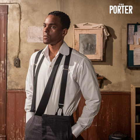 Production still of Ronnie Rowe Jr as Zeke Garrett in CBC/BET+ historical drama The Porter.