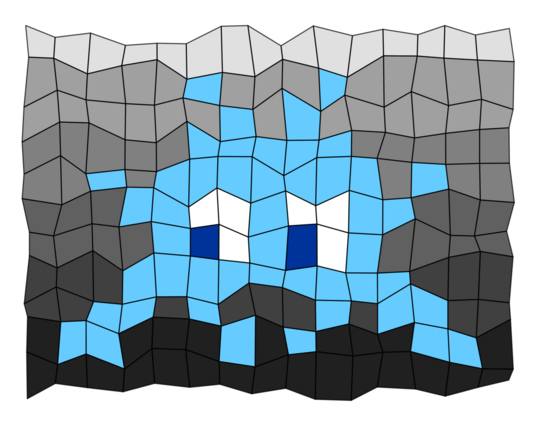 Petite expérimentation: Invader construit sur grille aléatoire de quadrilatères.

#test #invader #pixel #pixelart #geogebra