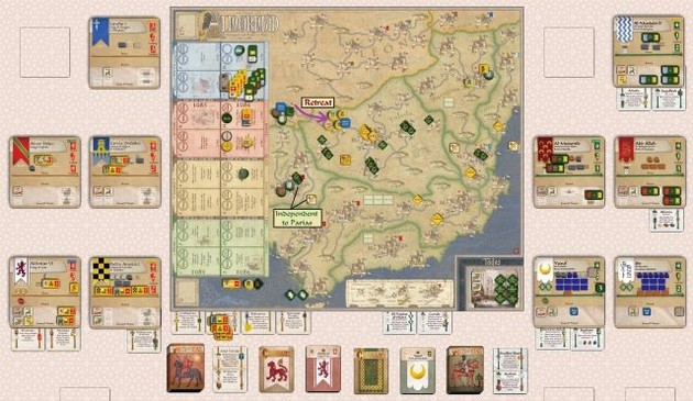 Its user interface shows an example of a strategy game (Almoravid) based on a map (that of Spain) with its map in the center of the screen, and its cards and units around and on the map - as if the whole thing were on a real gaming table. 

VASSAL Engine is a libre, multi-platform, virtual table and game engine, for strategy games (including card games). It has a library of thousands of high-quality games (called "modules", free or commercial). It allows designing of games, the multiplayer game (exclusively) in real time (in hotseat / online) or by email and the passage from one to another, the drag & drop, the limitation of informations (hiding of pieces, of maps, ...), automated reports, ...