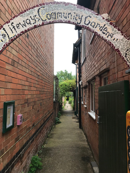 The entrance to Lifeways Community Garden at the side of their centre.