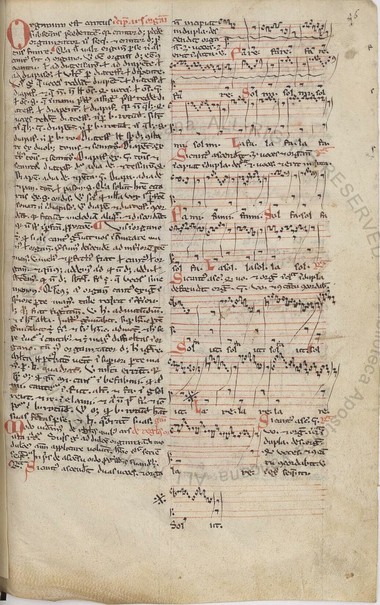 a page of gothic script and polyphonic notation from ott.lat.3025, f.46r