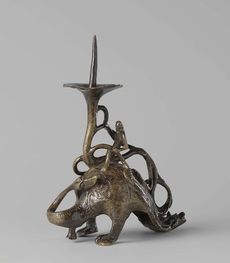 Candlestick: knight with dragon, anonymous, c. 1200 - c. 1250