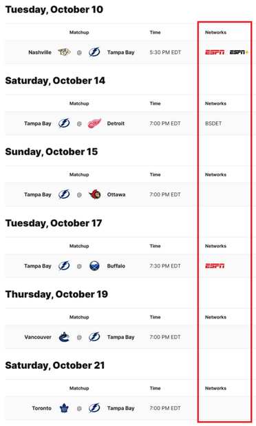 Should I be worried? No local channel listed for upcoming Lightning games yet.