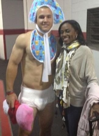 Mike Trout in underwear and a baby bib