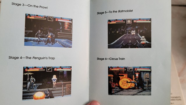 Batman Returns SNES manual showing screenshots
