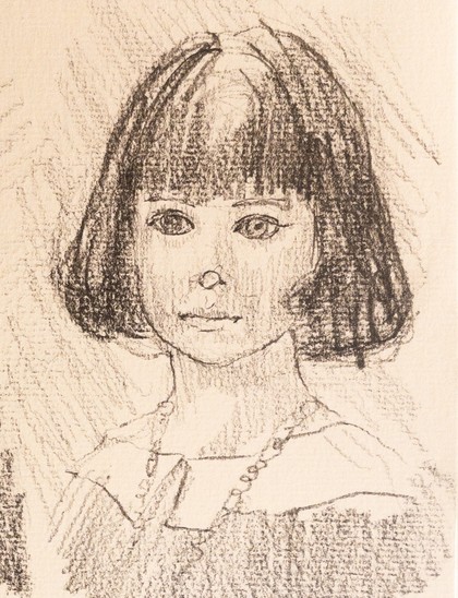 Pencil drawing. A short bob hair female portrait.