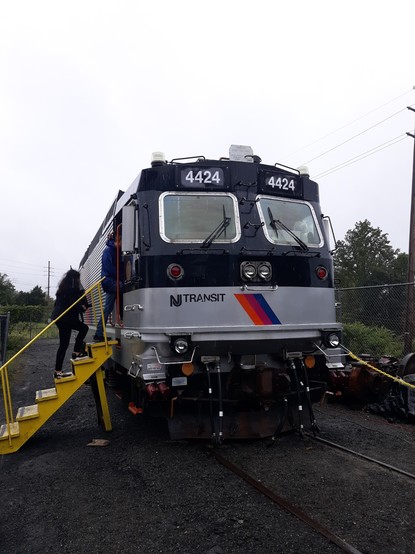 NJ Transit 4424. It is an ABB ALP-44. This loco was open for tours. The focal point of the photo is the front cab.