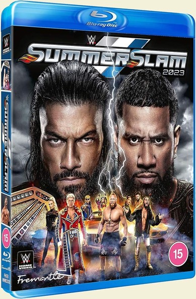Cover art for the UK DVD/Blu-ray release of WWE Summerslam 2023