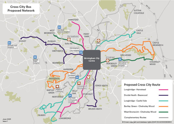 Proposed Cross City bus routes: map courtesy of Transport for West Midlands (TfWM)