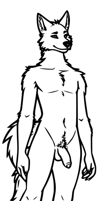 Black line drawing of standing male werewolf