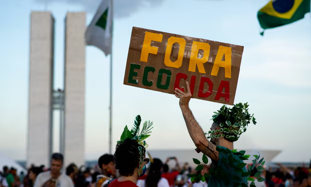 An environmental protest in Brasilia, Brazil, April 2022. Almost 90% of all killings were recorded in Latin America. Photograph: Andressa Anholete/Getty Images