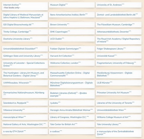 screenshot of links to 48 libraries