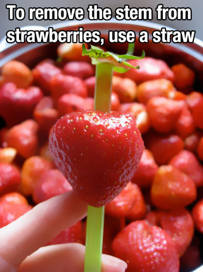 use a straw to remove stem from strawberries