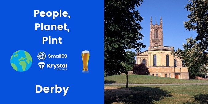 Flyer for 'people, planet, pint' event in Derby on october 5 2023