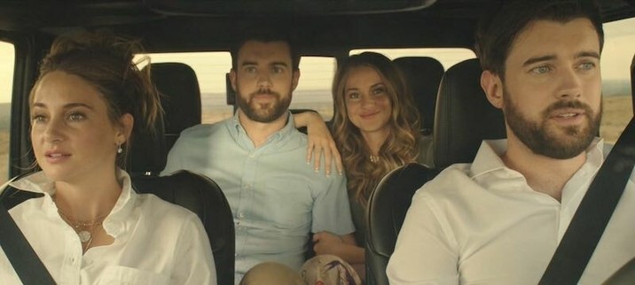 Shailene Woodley and Jack Whitehall in the front seat and again in the back seat. Which ones are robots?